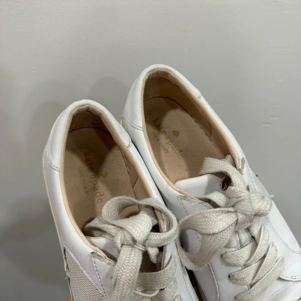 Kate Spade White Fez Leather Lace-Up Sneakers Size 9